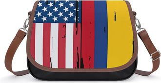 Generic USA Colombia Flag Crossbody Bag Womens Handbag PU Message Bags Shoulder Purse with Adjustable Strap
