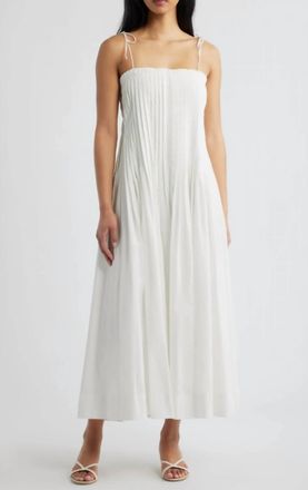 Moon River Pleat Detail Cotton Midi Dress In White