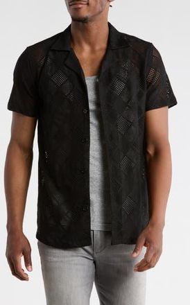 T.R. Premium Modern Fit Textured Camp Shirt in Black at Nordstrom Rack, Size Xx-Large