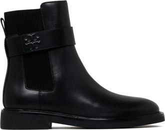 Tory Burch Zwarte leren Double T laarzen - Dames - Chelseaboots - Zwart - 35 1/2 EU - Leer - Schoenen