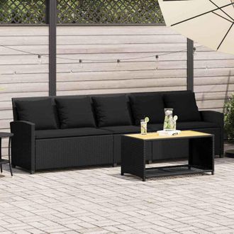 vidaXL Divano da Giardino a 5 Posti con Cuscini Nero in Polyrattan - Vidaxl
