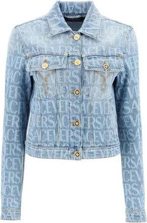 Versace Denim Jacket con Logo Stampato - - Jackets - Donna - Blu - M