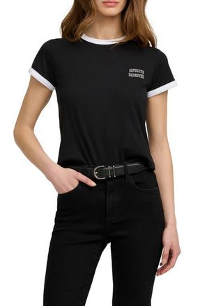 Favorite Daughter Logo Crop Ringer T-Shirt in Black/Off White at Nordstrom, Size X-Small