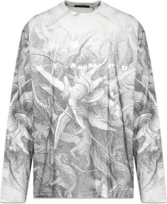 Stampd Angels T-Shirt Mens White Gray Graphic Relaxed Long Sleeve FROG430