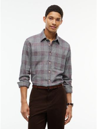 Tommy Hilfiger Mens Regular Fit Glen Plaid Flannel Shirt - Grey Check - XXL
