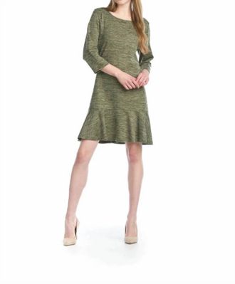 Papillon Heathered 3/4 Sleeve Sweater Dress In Khaki