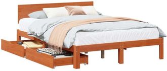vidaXL Bed Frame with Headboard 3 pcs Wax Brown Solid Pine Wood vidaXL