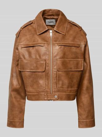 Topshop Jacke in Leder-Optik mit Pattentaschen Modell MADISON in Schoko, Gr&ouml;&szlig;e XS