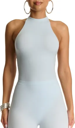 Naked Wardrobe Funnel Neck Racerback Bodysuit in Soft Blue at Nordstrom, Size X-Large