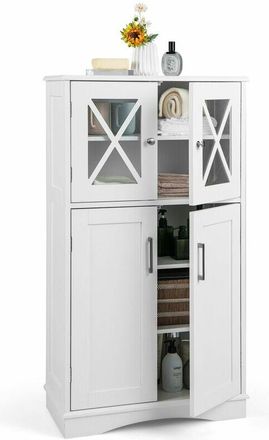 Costway Bathroom Storage Floor Cabinet Freestanding Wooden Storage Cupboard with 4 Doors