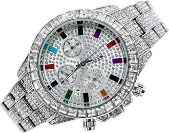 Trade Shop Trade Shop - Orologio Polso Uomo Donna Quarzo Acciaio Data Diamond Strass Brillantini Silver