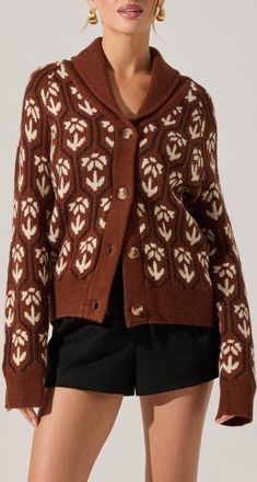 ASTR the Label Marcenia Shawl Collar Cardigan in Brown Floral at Nordstrom, Size X-Small