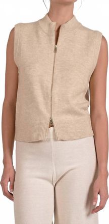 Elan Sleeveless Two-Way Zip Sweater In Sand