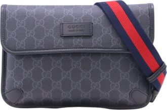 Gucci Black Gray Navy Red Color Coated Canvas Leather Sling Bag (Pre-Owned)
