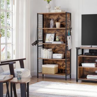 Vasagle 5 Tier Book Shelf with Hooks for Living Room or Study in Brown