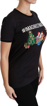 Dolce & Gabbana Womens Black imachristmastree Crewneck Top T-Shirt Cotton