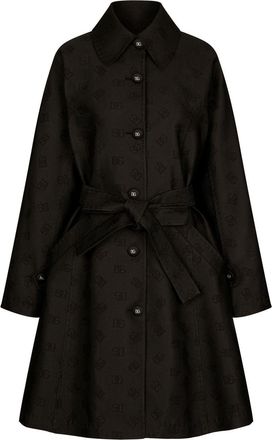 Dolce & Gabbana DG-logo jacquard belted coat - women - Silk/Cotton/Polyester/Polyester/Spandex/Elastane - 38 - Black