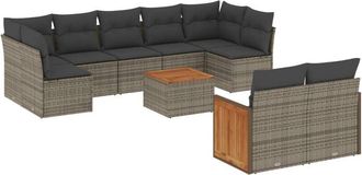 vidaXL Set De Sof&aacute;s De Jard&iacute;n 10 Pzas Con Cojines Rat&aacute;n Sint&eacute;tico Gris Vidaxl