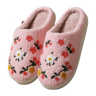 Generic Slippers for Women Fuzzy House Slip On Indoor Outdoor Bedroom Fleece Lined Cozy Slipper Winter Warm Soft Plush Cute Non-Slip Holiday Slippers Ladies C