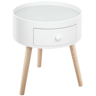 HOMCOM Homcom - Mesita De Noche Con 1 Caj&oacute;n Mesa Auxiliar Redonda Con Borde Elevado Y 3 Patas De Madera Para Dormitorio Sala De Estar Estilo De Moderno &Oslash;38x4