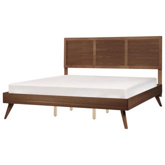 Beliani Cama 180 X 200 Cm Con Somier Cabecero Alto Dise&ntilde;o R&uacute;stico Madera De Fresno Oscuro Istres