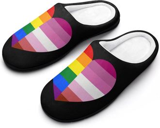 Generic LGBT Transgender Proud Flag Heart Mens House Slippers Memory Foam Washable Cotton Slip on Home Shoes