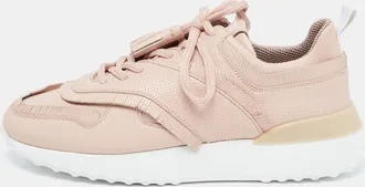 Tod's Tods Pink Perforated Leather Fringed Low Top Sneakers