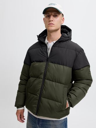 Jack & Jones Steppjacke JACK & JONES JJMAZE PUFFER HOOD, Herren, Gr. XXL, rosin detail:schwarz blocking, Web, Obermaterial: 100% Polyester, colorblocking, regular 