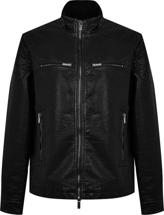 Firetrap Herenbikerjack van kunstleer (Zwart)