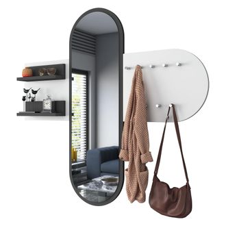 Dmora Perchero Guardia, Con Espejo, 9 Ganchos, Instalaci&oacute;n En Pared, 120h Cm Blanco