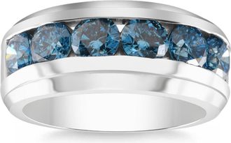 Pompeii3 4Ct TW Blue Diamond Mens Ring 10k White Gold Lab Grown