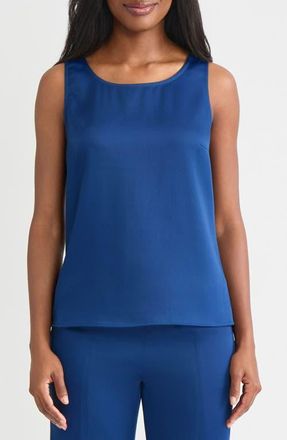 Misook Classic Cr&ecirc;pe de Chine Tank in Lazuli Blue at Nordstrom, Size Xx-Large