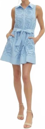 Entro Floral Lace Overlay And Self Tie Belt Mini Dress In Light Blue