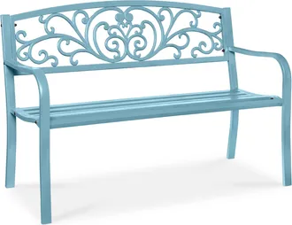 Best Choice Products Outdoor Steel Bench Garden Patio Porch Furniture w/ Floral Design Backrest
