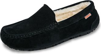Generic Mens House Slippers Moccasin Indoor Outdoor Fuzzy Furry Loafers Suede Leather Warm Comfortable Shoes (Black,6.5)