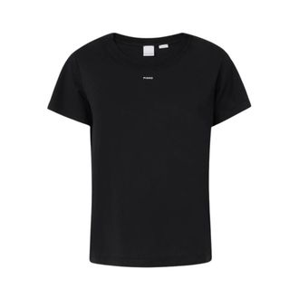 Pinko Pinko, Tops, Dames, Zwart, XL, Katoen, Logo T-shirt in gebreide stijl