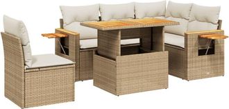 vidaXL Juego De Sof&aacute;s Jard&iacute;n Con Cojines 6 Pzas Rat&aacute;n Sint&eacute;tico Beige Vidaxl