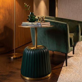 Dmora Mesa De Sal&oacute;n Kep, Forma Redonda, Color Tablero Oro, Material Estructura Pl&aacute;stico, 43x35x43h Cm Oro