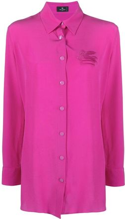 Etro Pegaso-appliqué silk shirt - women - Silk - 40 - Pink