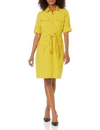 Sharagano Womens Short Sleeve Shirt Dress with Front Pockets Casual, Laurel Leaf, 18