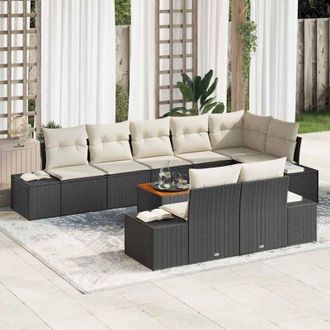 vidaXL Conjunto De Sof&aacute; De Jard&iacute;n 9 Pcs Negro, Blanco Vidaxl