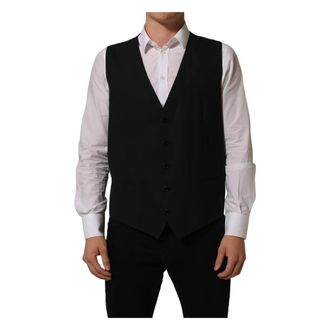 Dolce & Gabbana Wool Stretch Waistcoat - male - Dolce & Gabbana - Waistcoats - Black - 2XL - Suits