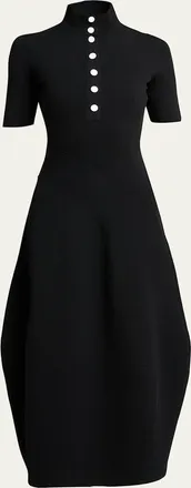 Proenza Schouler Mathilde Short-Sleeve Buttoned Sculptural Midi Dress