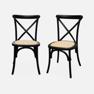Sweeek Sweeek - Silla De Bistr&oacute; Vintage De Madera, Set De 2, Belleville, Negro, 48.5x53.5x88.5 Cm