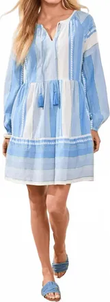 Tribal Jacquard Balloon Sleeves Tiered Mini Dress In Sky
