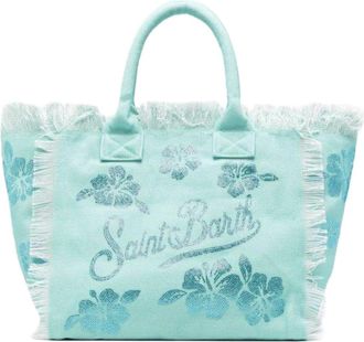 MC2 Saint Barth Spacious Floral-Patterned Tote Bag with Fringed Edges