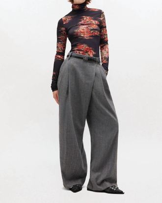 Ganni Stripe Cross-Over Trousers In Pewter Grey