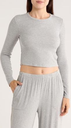 Barefoot Dreams Malibu Collection Ultra Soft Rib Long Sleeve Crop Top in Heather Gray at Nordstrom Rack, Size X-Large