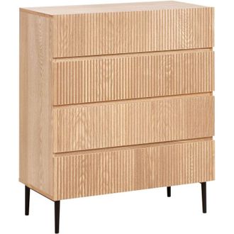 Beliani Cassettiera moderna a 4 cassetti in MDF a coste Soggiorno Camera da letto in legno di frassino naturale Blythe