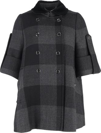 Burberry Pre-owned Womens Checked Double-Breasted Peacoat in Black Wool - Size 8 UK